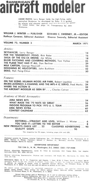 March 1971 American Aircraft Modeler Table of Contents - Airplanes and Rockets
