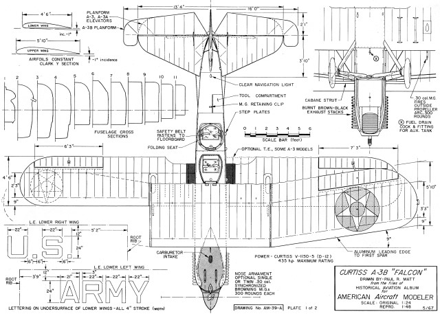 Curtiss A-3B Falcon Plans from March 1968 American Aircraft Modeler - Airplanes and Rockets