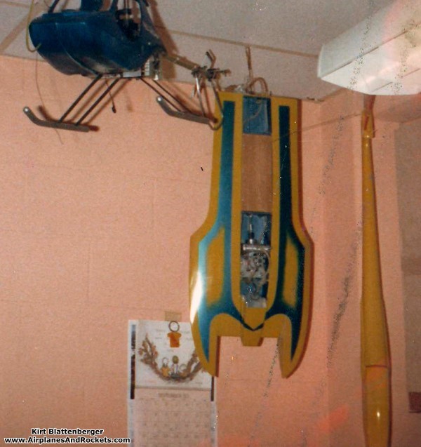 DuBro Tri-Star Helicopter, Dumas Pay'N Pak Unlimited Hydroplane, Aquila RC glider with ABS plastic fuselage, hanging in my barracks room at Robins AFB, GA (c.1980)