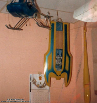 DuBro Tri-Star Helicopter, Pride of Pay'n Pak Unlimited Hydroplane, Aquila RC glider with ABS plastic fuselage, hanging in my barracks room at Robins AFB, GA (c.1980) - Airplanes and Rockets