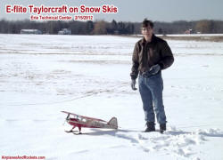 E-flite Taylorcraft on snow skis for first time - Airplanes and Rockets