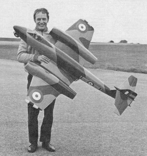 Gloaster Meteor F Mk.8 Control Line Model, Your happy author holding his plane illustrates that this is a big model, January 1974 American Aircraft Modeler - Airplanes and Rockets