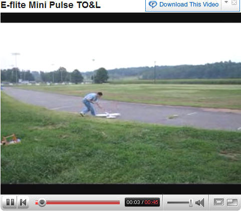 E-flite Mini Pulse XT short takeoff and landing video on YouTube (Kirt Blattenberger pilot)