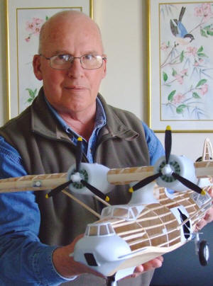 Bill Gaylord with his beautiful open-frame Guillows PBY-5a Catalina model - Airplanes and Rockets