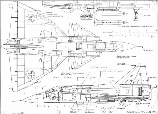 Saab A37 Viggen 4-View, p1 (January 1974 AAM) - Airplanes and Rockets