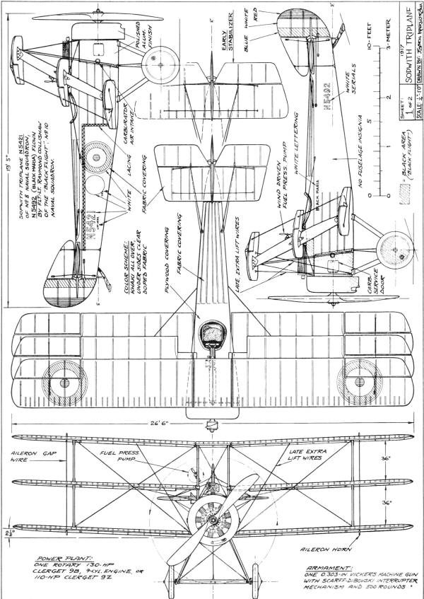 1917 Sopwith Triplane Plans, August 1968 American Aircraft Modeler - Airplanes and Rockets