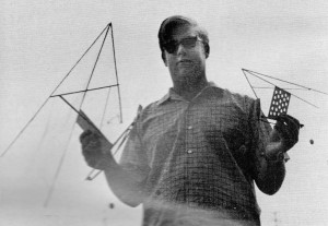 Insect, Bill Watson holds his own flying-wing type model in right hand, author's Insect in left, April 1970 AAM - Airplanes and Rockets