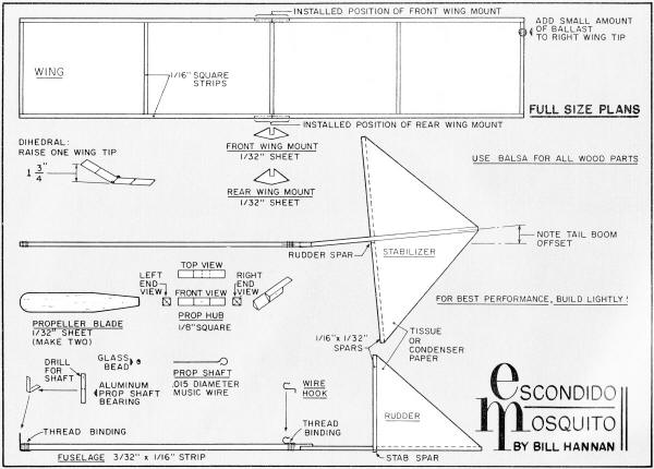 Escondido Mosquito Plans - Wingspan = 7-15/16" - Airplanes and Rockets