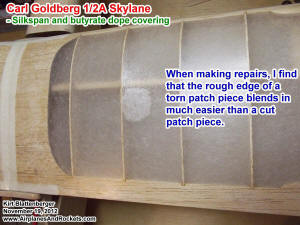 Wing Covered w/Silkspan, Carl Goldberg 1/2A Skylane Silkspan and Dope Repair Patch - Airplanes and Rockets