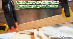 Depth gauge clamped onto razor saw when cutting rib slots in leading edge. - Airplanes and Rockets