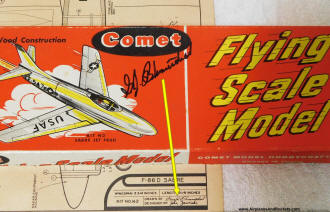 Gerald Blumenthal's signature on Comet F-86D Saber Jet box - Airplanes and Rockets