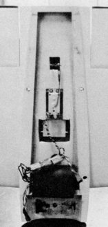 Sparrow RPV Article & Plans, Bottom of wing shows receiver location, flap servo and aileron servo, September 1973 AAM - Airplanes and Rockets