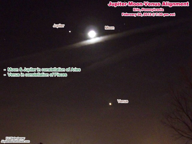 Jupiter-Moon-Venus Alignment on February 26, 2012 - Airplanes and Rockets