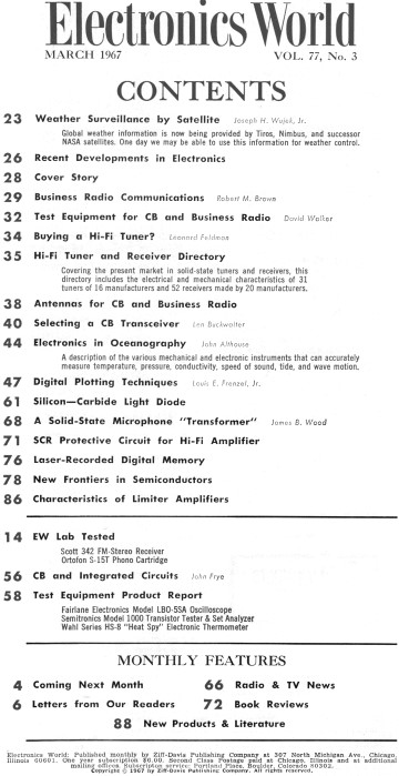 March 1967 Electronics World Table of Contents - Airplanes & Rockets