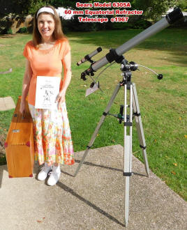 Supermodel Melanie Blattenberger with Sears "Discoverer" Model 4 6305A 60 mm Equatorial Refractor Telescope - Airplanes & Rockets