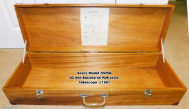 Wooden mahogany case for my Sears 6305A 60 mm Equatorial Refractor Telescope - Airplanes and Rockets