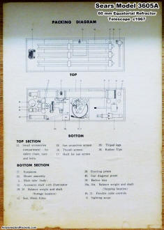 Sears Model 6305A Equatorial Telescope Packing Diagram - Airplanes and Rockets