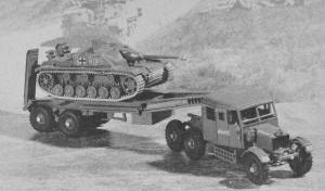 30-ton Scammell British tank transporter and German Panzer 75mm assault gun - Airplanes and Rockets