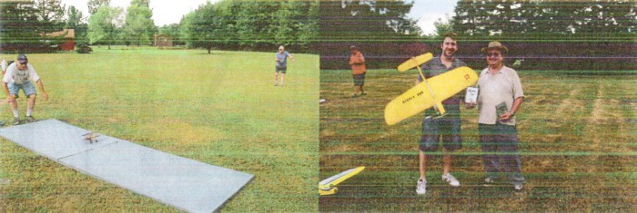 Kevin Rutsky lauches George Town's Hollow log entry on the new ramp, Andy Hammett and Dalton Hammett with Andy's Foxberg plane, by the Bean Hill Flyers - Airplanes and Rockets