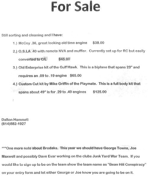 March 2012 Bean Hill Flyers Newsletter (page 5) - Airplanes and Rockets