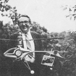 Author with our bird at the time of early testing with tripod gear - Airplanes and Rockets