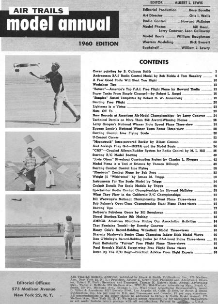 Table of Contents for Annual Edition 1960 Air Trails - Airplanes and Rockets