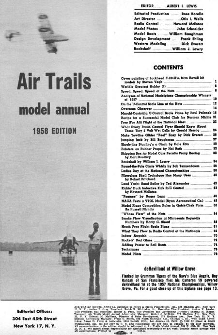 Table of Contents for Annual Edition 1958 Air Trails - Airplanes and Rockets