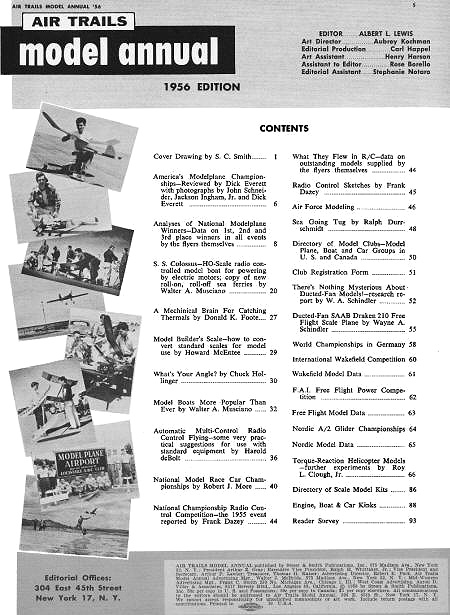 Table of Contents for Annual Edition 1956 Air Trails - Airplanes and Rockets