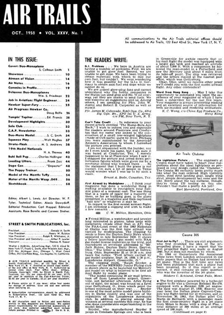 Table of Contents for October 1950 Air Trails - Airplanes and Rockets