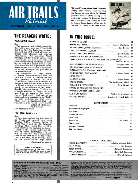 Table of Contents for September 1949 Air Trails - Airplanes and Rockets