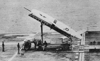 Portable ramp of Navy carrier is Regulus guided missile - Airplane and Rockets