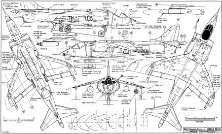 Harrier Jump Jet 5-View Drawing - Airplanes and Rockets