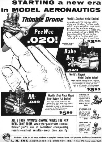 Thimble-Drome Ad, July 1957 edition of American Modeler - Airplanes and Rockets