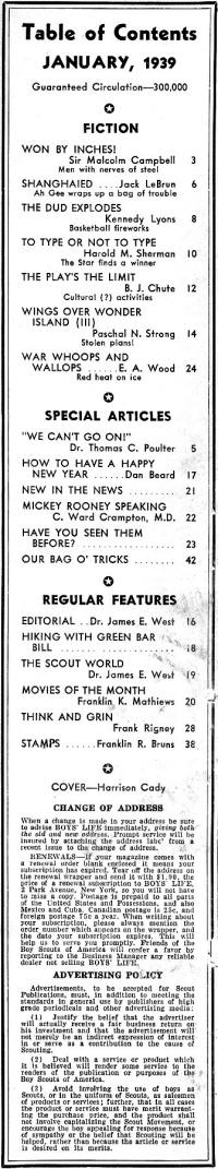 Table of Contents for January 1939 Boys' Life - Airplanes and Rockets