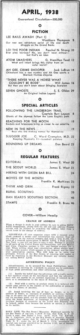 Table of Contents for April 1938 Boys' Life - Airplanes and Rockets
