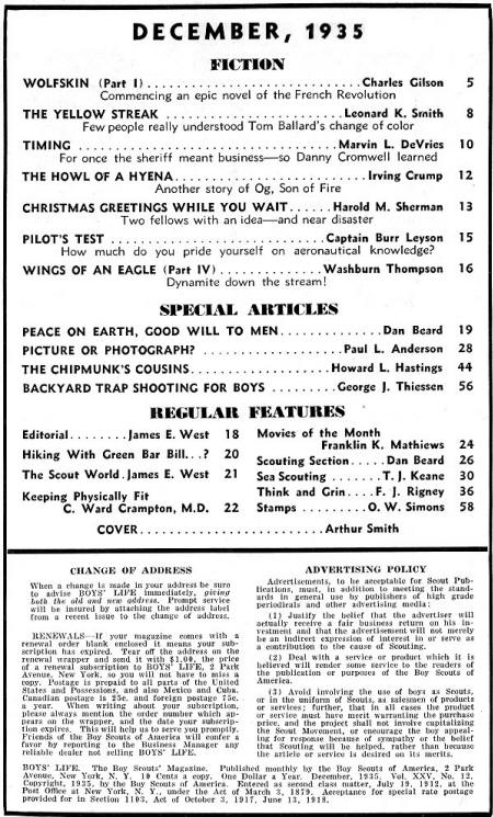 Table of Contents for December 1935 Boys' Life - Airplanes and Rockets