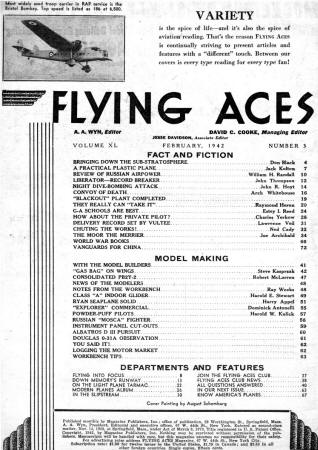 Table of Contents for February 1942 Flying Aces - Airplanes and Rockets