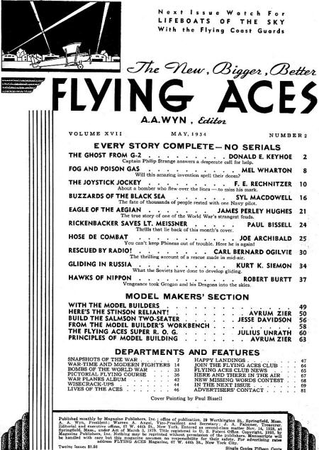 Table of Contents for May 1934 Flying Aces - Airplanes and Rockets