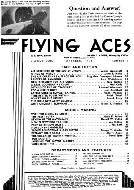 Table of Contents for October 1941 Flying Aces - Airplanes and Rockets