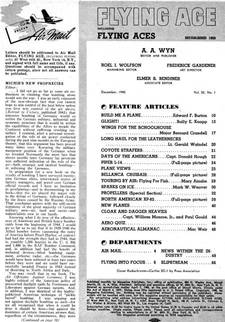 Table of Contents for December 1945 Flying Age Aces - Airplanes and Rockets