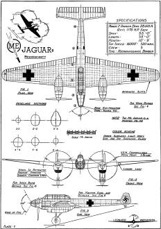 Construction Details of the Messerschmitt "Jaguar" (drawing page 1), October 1941 Flying Aces - Airplanes and Rockets