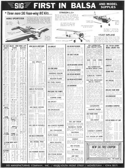 Sig Manufacturing advertisement in September 1970 American Aircraft Modeler magazine - Airplanes and Rockets