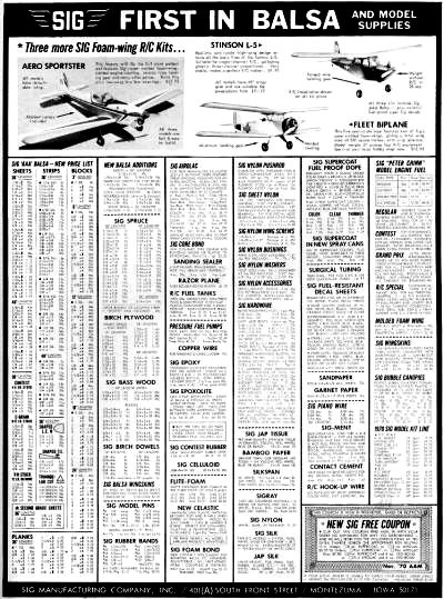 Sig Manufacturing advertisement in September 1970 American Aircraft Modeler magazine - Airplanes and Rockets