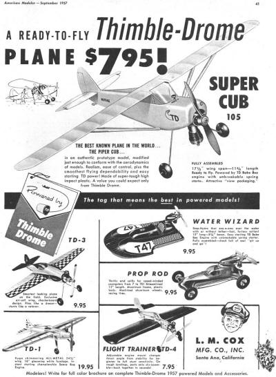 Thimble Drome advertisement in September 1957 American Modeler magazine - Airplanes and Rockets