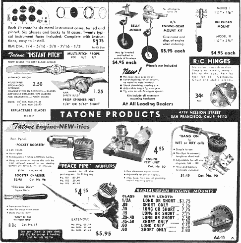 Airplanes and Rockets -Tatone Products advertisement in November 1970 American Aircraft Modeler magazine - Airplanes and Rockets