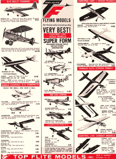 Top Flite Models advertisement in December 1969 American Aircraft Modeler magazine - Airplanes and Rockets