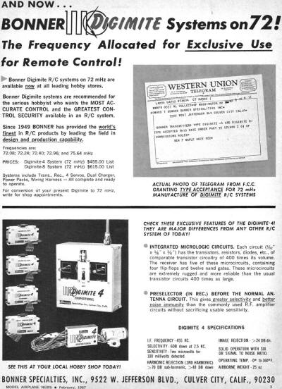 Bonner Digimite Advertisement from the February 1967 Model Airplane News - Airplanes and Rockets