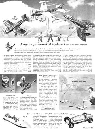 Marine Corsair, Air Force Turbojet, and Navy Cutlass Control Line Model Airplanes from the 1958 Sears Christmas Wish Book - Airplanes and Rockets