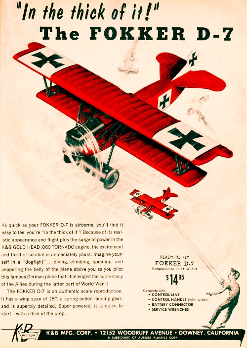K&B Fokker D.7 Biplane Advertisement from the December 1969 edition of American Modeler - Airplanes and Rockets