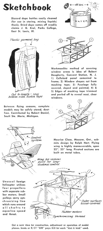 "Sketchbook" - June 1957 American Modeler, Page 37 - Airplanes and Rockets